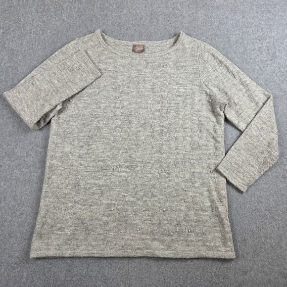 Chico's 2 US L/12 Gray Lightweight Crewneck Sweater with Pearl Embellishments - Picture 4 of 11